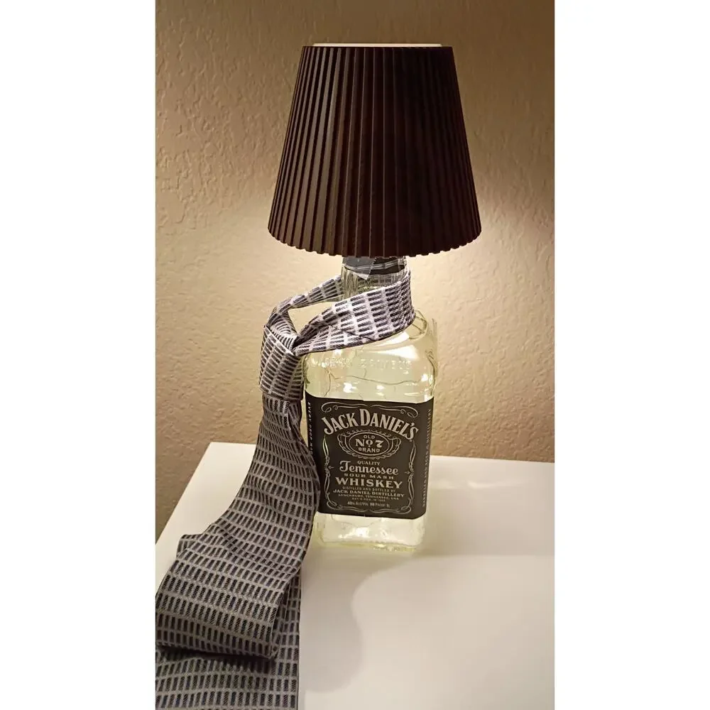 Jack Daniel's Glass Bottle Table Lamp with Brown Cone Shade, Rechargeable